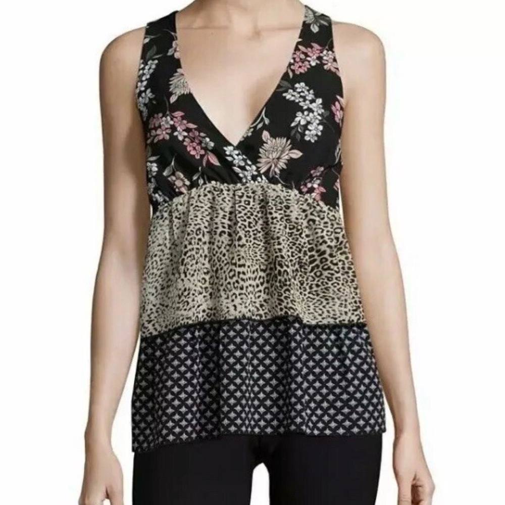 Libby Edelman Black and Pink Floral Top